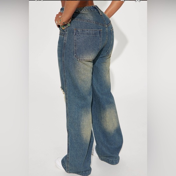 Fashion Nova Drew Drop Waist Baggy Jeans - Dark Wash Size 7 - Picture 5 of 5